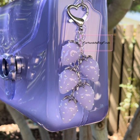 Lilac Lavender Baby Purple Jelly Pearl Heart Strawberry Cluster Bag Charm SILVER - Picture 2 of 8